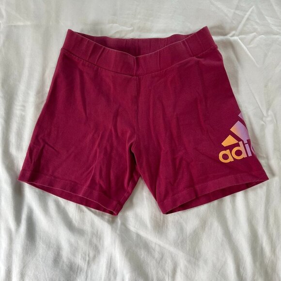 Adidas Pink Multicolor Logo Mid Rise Spandex Bike Shorts | Size Small - Picture 1 of 4